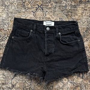 Reformation Black Frayed High-Rise Jean Shorts